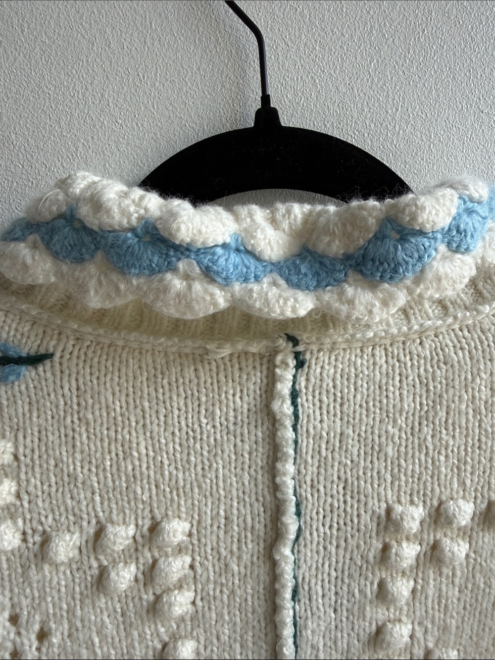 Free People Cream Knit Cardigan with Blue Trim - Picture 8 of 9